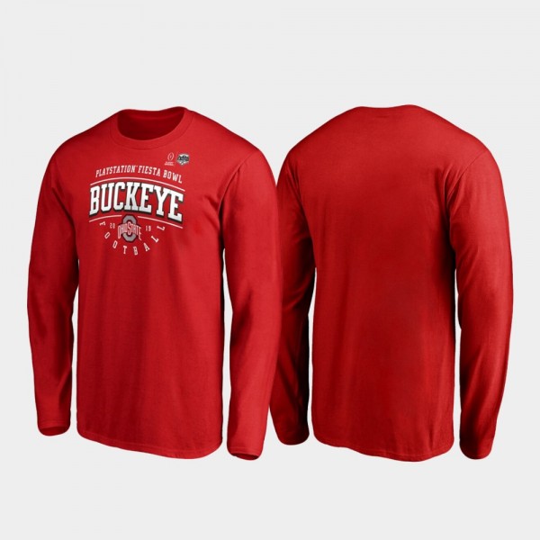 Ohio State Buckeyes Men's Primary Tackle 2019 Fiesta Bowl Bound Scarlet Long Sleeve College Football T-Shirt 2404LDJP4